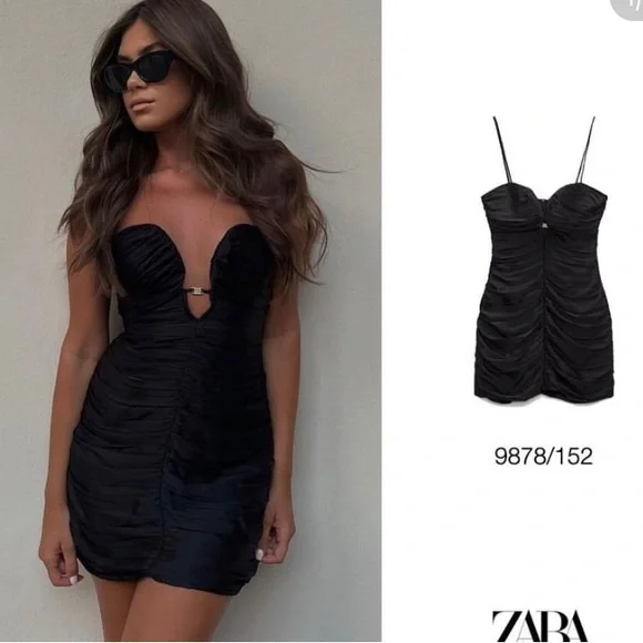 Zara Black Draped Mini Dress. NWT. Size Large. - Picture 5 of 11